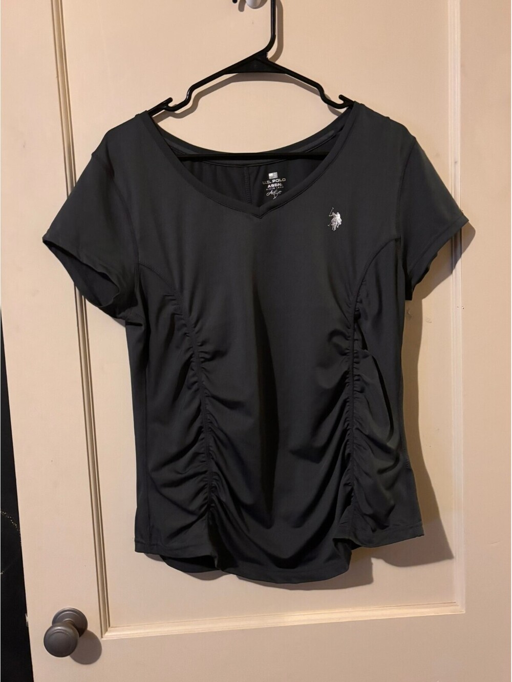 U.S. Polo Assn. Activewear Gray Ruched Short Sleeve Top Size Large